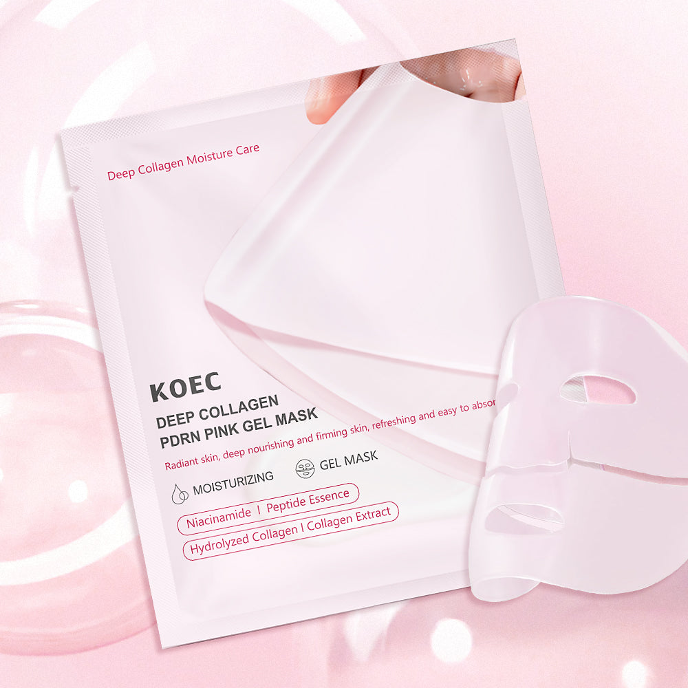 Mascarilla de gel rosa PDRN KOEC — sobre y mascarilla de gel