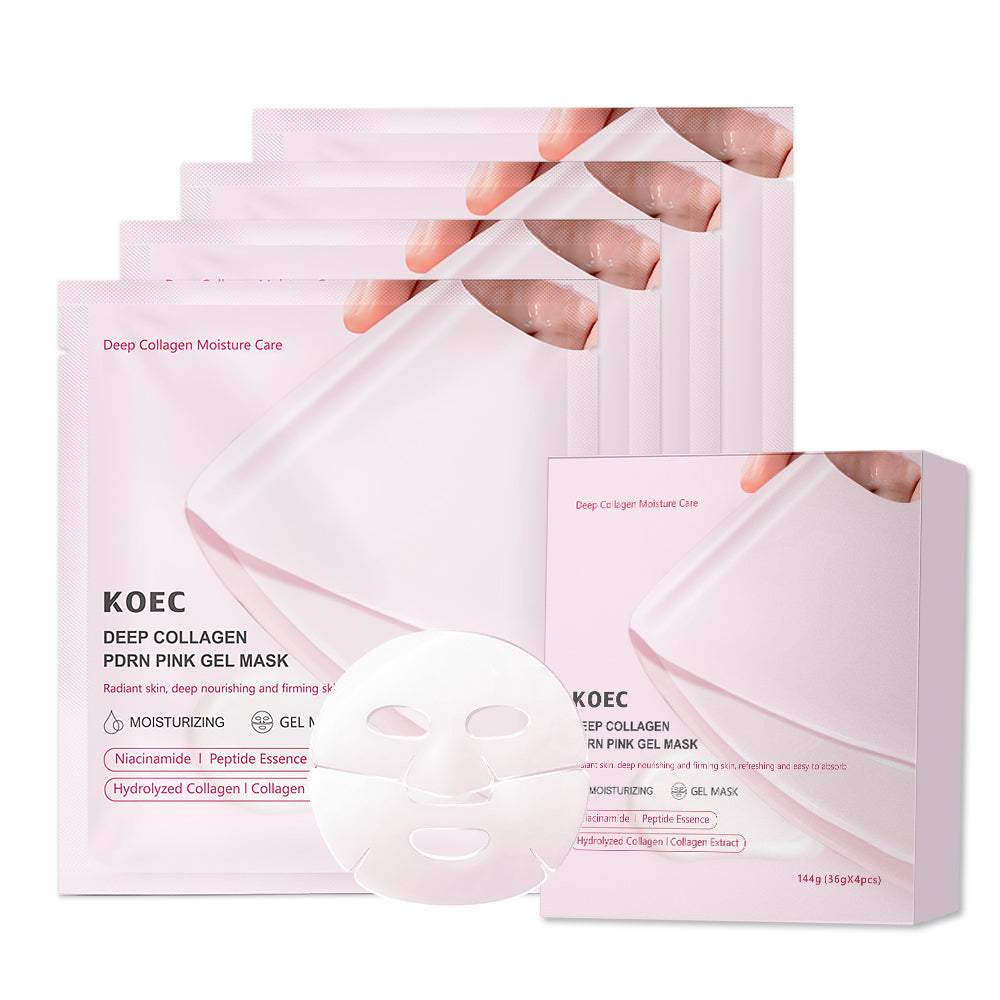 Mascarilla de gel rosa PDRN y colágeno KOEC — caja de 4 unidades