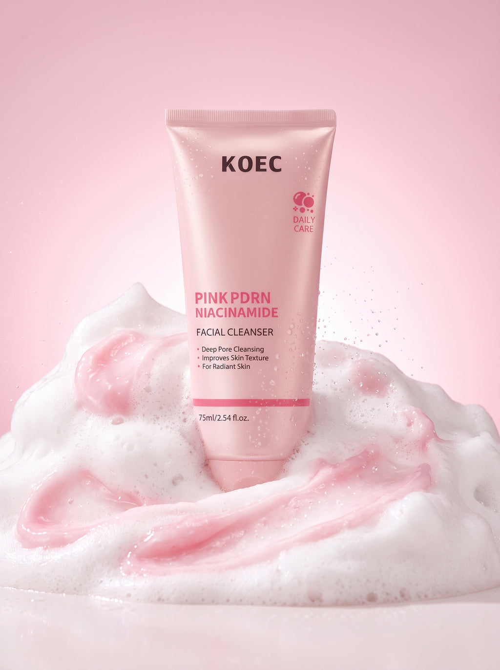 Limpiador Facial Rosa PDRN KOEC con espuma