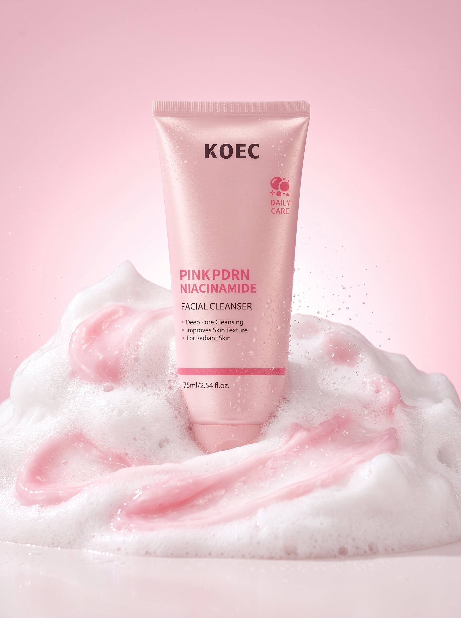Limpiador Facial Rosa PDRN KOEC con espuma