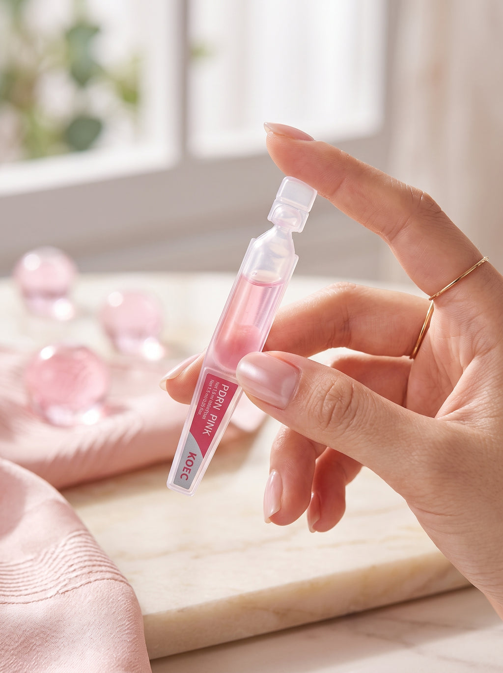 Sérum PDRN Pink monodosis KOEC en la mano