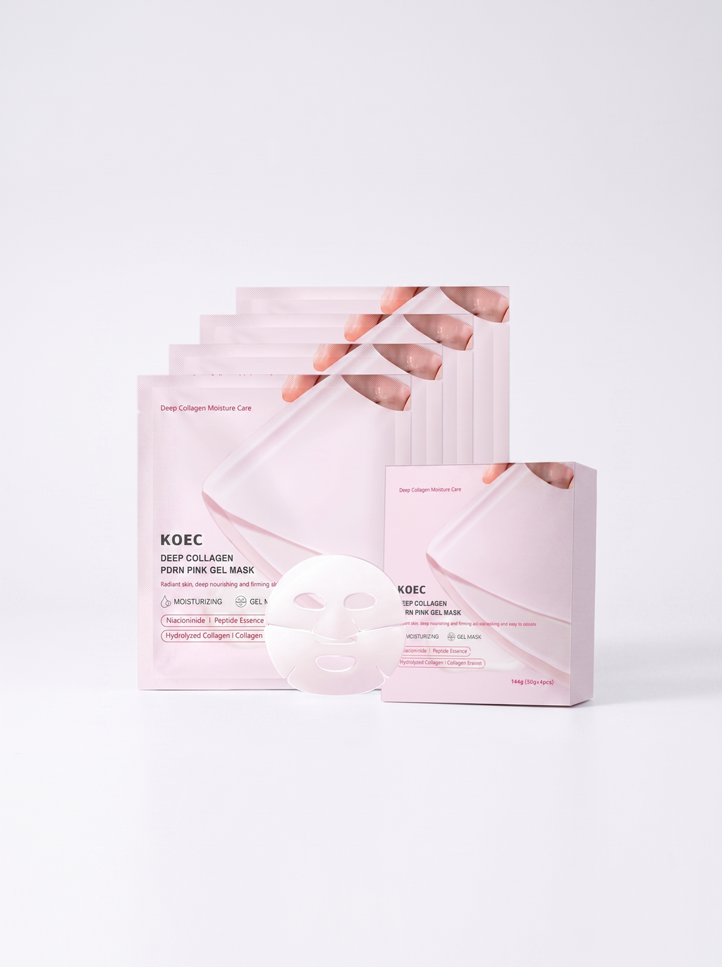 Mascarilla de Gel Rosa KOEC — caja x4 con sachets y sheet