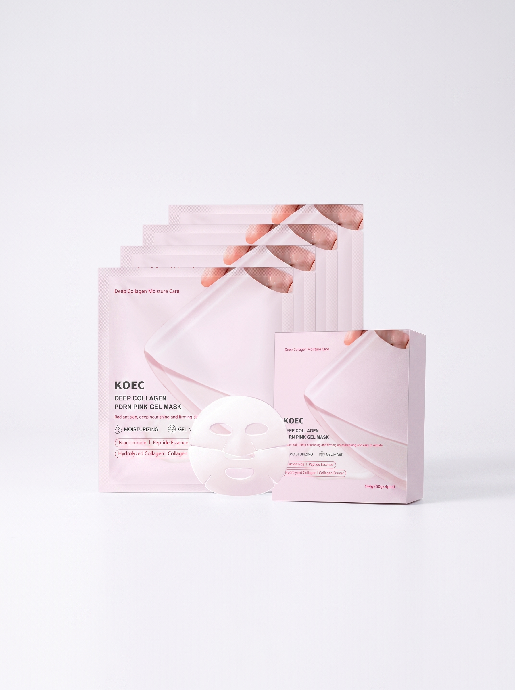 Mascarilla de Gel Rosa KOEC — caja x4 con sachets y sheet